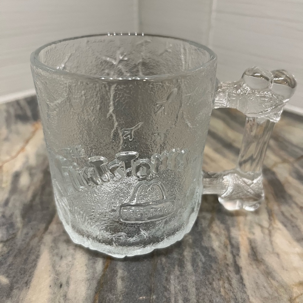 Vintage McDonalds Cup 1993 The Flinstones Frosted Clear Glass Mug Cup